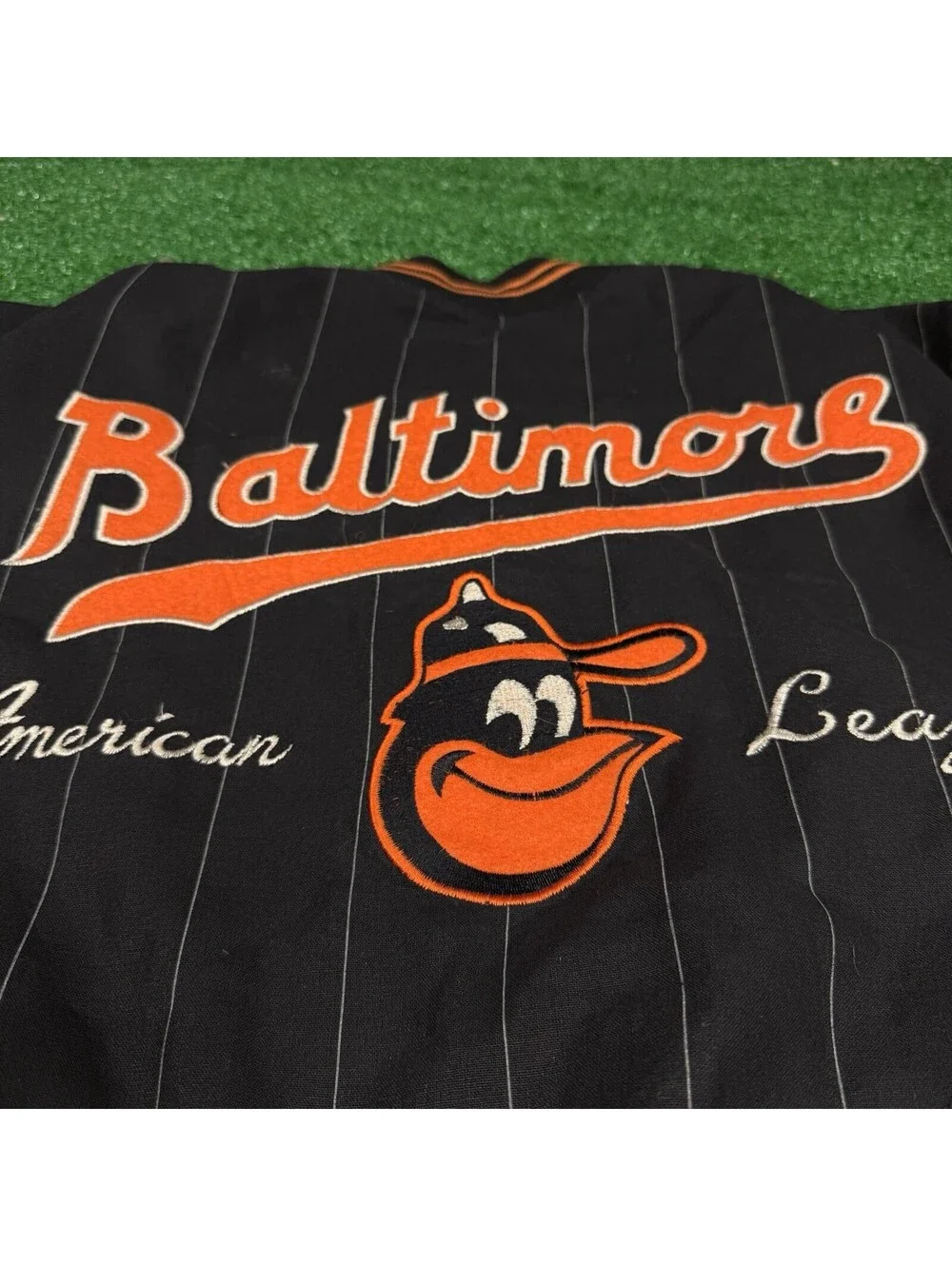 Vintage 1991 Mirage MLB Baltimore Orioles Cooperstown Pinstripe Varsity Jacket L